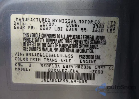2008 Nissan Sentra 2.0S from USA, damaged, VIN 3N1AB61E58L644655